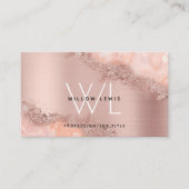 Rose Gold Blush Pink Agate Geode Glitzer Monogram Visitenkarte (Vorderseite)