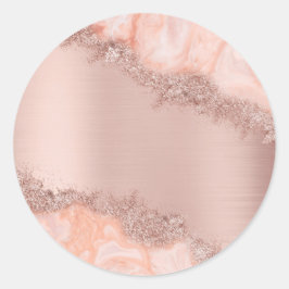 Rose Gold Blush Pink Agate Geode Glitzer Runder Aufkleber