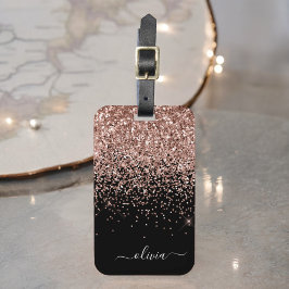 Rose Gold Blush Pink Black Girl Glitzer Monogram Gepäckanhänger