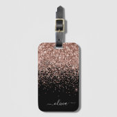Rose Gold Blush Pink Black Girl Glitzer Monogram Gepäckanhänger (Vorderseite Vertikal)