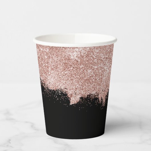 Rose Gold Blush Pink Black Girl Glitzer Staub Pappbecher (Links)
