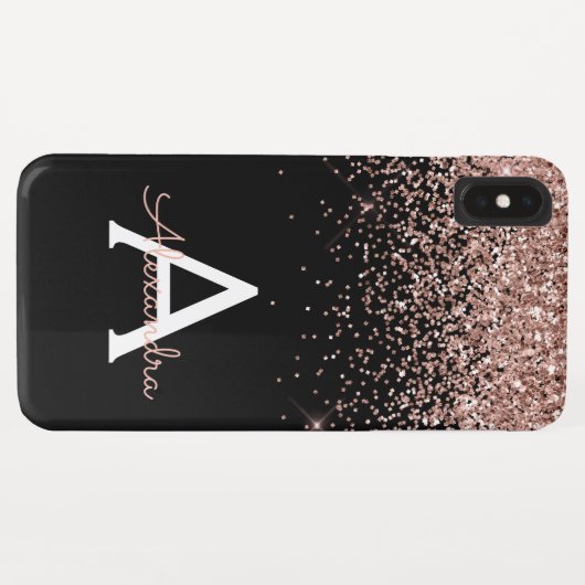 Rose Gold Blush Pink Black Luxe Glitzer Monogram Case-Mate iPhone Hülle (Rückseite (Horizontal))