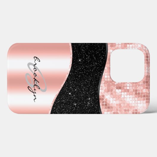 Rose Gold Blush Pink Black Luxe Glitzer Monogram Case-Mate iPhone Hülle (Rückseite (Horizontal))