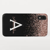 Rose Gold Blush Pink Black Luxe Glitzer Monogram Case-Mate iPhone Hülle (Rückseite (Horizontal))
