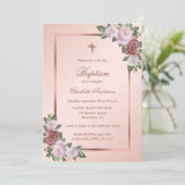 Rose Gold Blush Pink Bläserner Taufe Einladung (Stehend Vorderseite)