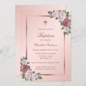 Rose Gold Blush Pink Bläserner Taufe Einladung (Vorne/Hinten)