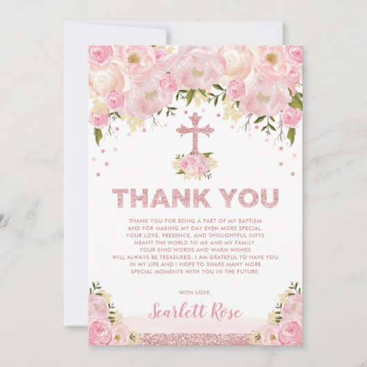 Rose Gold Blush Pink Bläsertaufen Danke Karte (Vorderseite)