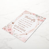 Rose Gold Blush Pink Butterfly Bläsernchen Baby Du Folieneinladung (Gedreht)