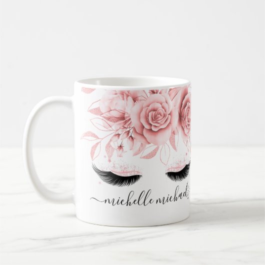 Rose Gold Blush Pink Eyelin Blauer Farbe Kaffeetasse (Links)