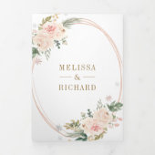 Rose Gold Blush Pink Floral QR Code Hochzeit Dreifach Gefaltete Einladung (Cover)