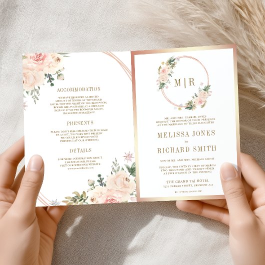 Rose Gold Blush Pink Florale Hochzeit QR Code Einladung