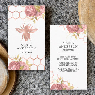 Rose Gold Blush Pink Florale Honigbiene Imker Visitenkarte