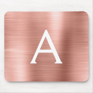 Rose Gold Blush Pink Foil Monogram Name Mousepad