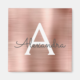 Rose Gold - Blush Pink gebürstetes Metall Monogram Magnet