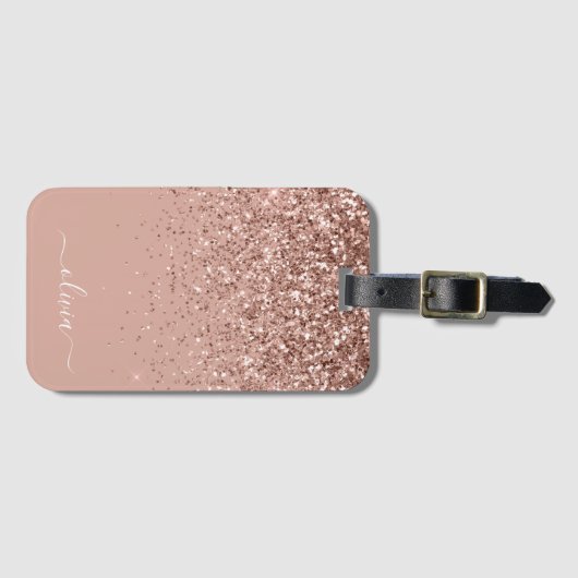 Rose Gold Blush Pink Girl Glitzer Monogram Gepäckanhänger (Vorderseite (Horizontal))