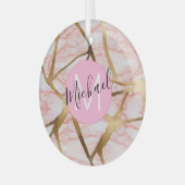 Rose Gold Blush Pink Girl Glitzer Monogram Name Ornament Aus Glas (Vorderseite links)