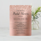 Rose Gold Blush Pink Glam Glitzer Einladung (Stehend Vorderseite)