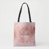 Rose gold blush pink glitter drips monogram glam tasche (Vorderseite)