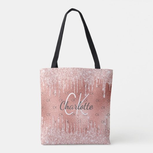 Rose gold blush pink glitter drips monogram glam tasche (Rückseite)