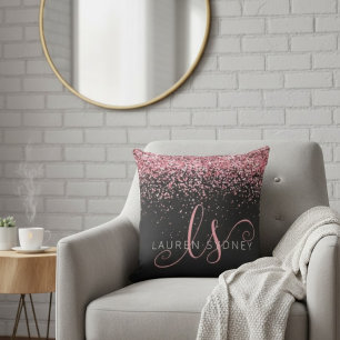 Rose Gold & Blush Pink Glitter Glam Monogramm Name Kissen