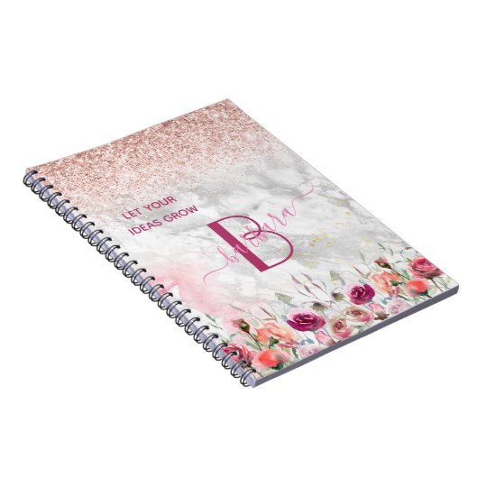 Rose Gold - Blush Pink Glitter Marble Monogram Notizblock (Rechte Seite)