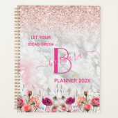 Rose Gold - Blush Pink Glitter Marble Monogram Planer (Vorderseite)
