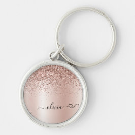 Rose Gold - Blush Pink Glitter Metal Monogram Name Schlüsselanhänger