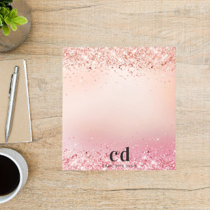 Rose gold blush pink glitter monogram glam notizblock