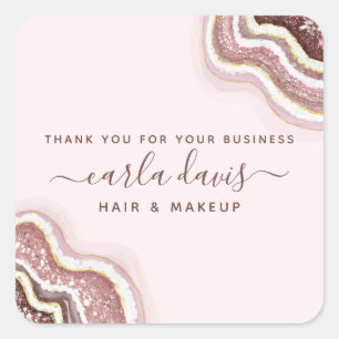 Rose Gold Blush Pink Glitzer Agat Geode Geschäft Quadratischer Aufkleber