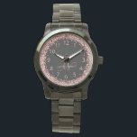 Rose Gold Blush Pink Glitzer Glam Monogram Name Armbanduhr<br><div class="desc">Glam Rose Gold Glitzer Elegante Monogram Watch. Dieses schicke Uhrendesign mit elegantem goldglänzenden Glitzer in der Rose auf schwarzem Hintergrund ist einfach zu personalisieren. Das Design enthält Ihr handgeschriebenes Skriptmonogramm mit hübschen Wirbel und Ihrem Namen.</div>