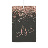 Rose Gold Blush Pink Glitzer Glam Monogram Name Autolufterfrischer (Vorderseite)