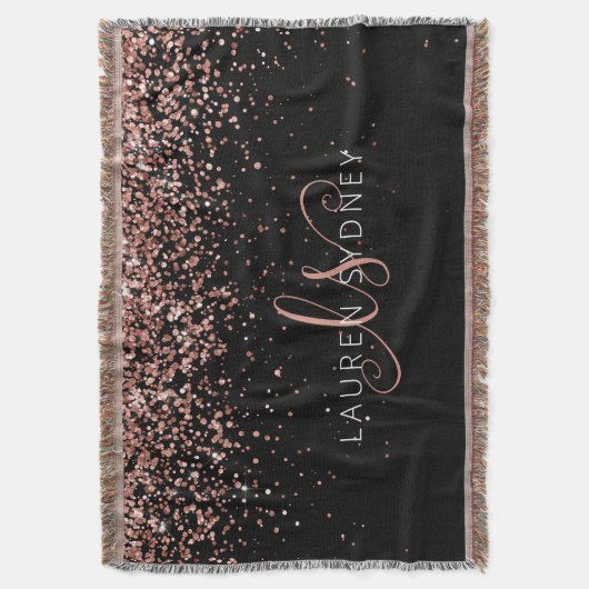 Rose Gold Blush Pink Glitzer Glam Monogram Name Decke (Vorderseite Vertikal)