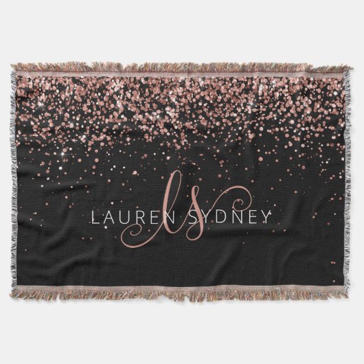 Rose Gold Blush Pink Glitzer Glam Monogram Name Decke (Vorderseite)