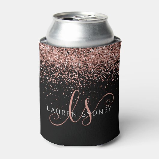 Rose Gold Blush Pink Glitzer Glam Monogram Name Dosenkühler (Kanne Vorderseite)