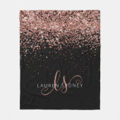 Rose Gold Blush Pink Glitzer Glam Monogram Name Fleecedecke (Vorderseite)