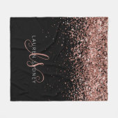 Rose Gold Blush Pink Glitzer Glam Monogram Name Fleecedecke (Vorderseite (Horizontal))