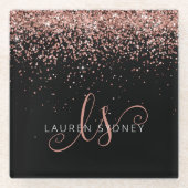 Rose Gold Blush Pink Glitzer Glam Monogram Name Glasuntersetzer (Vorderseite)