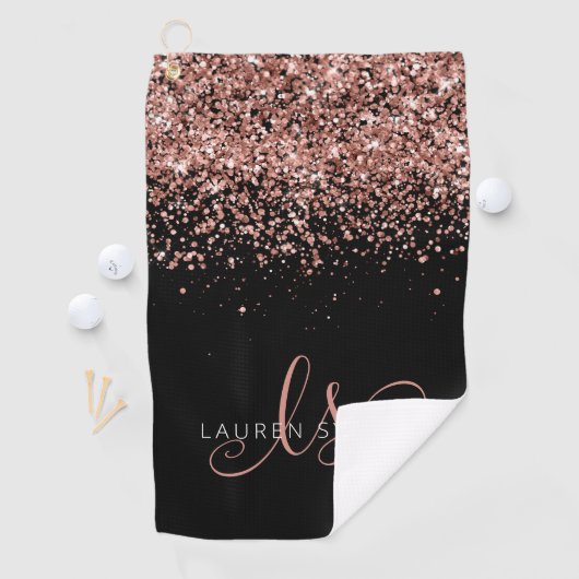Rose Gold Blush Pink Glitzer Glam Monogram Name Golfhandtuch (Insitu)