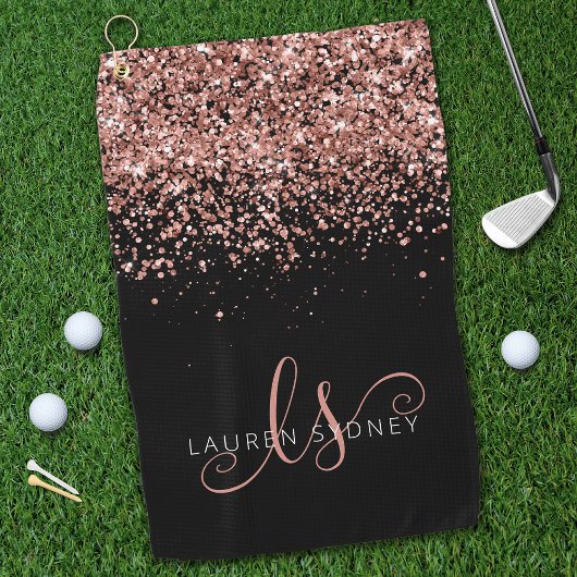 Rose Gold Blush Pink Glitzer Glam Monogram Name Golfhandtuch