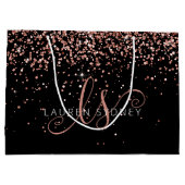 Rose Gold Blush Pink Glitzer Glam Monogram Name Große Geschenktüte (Rückseite)