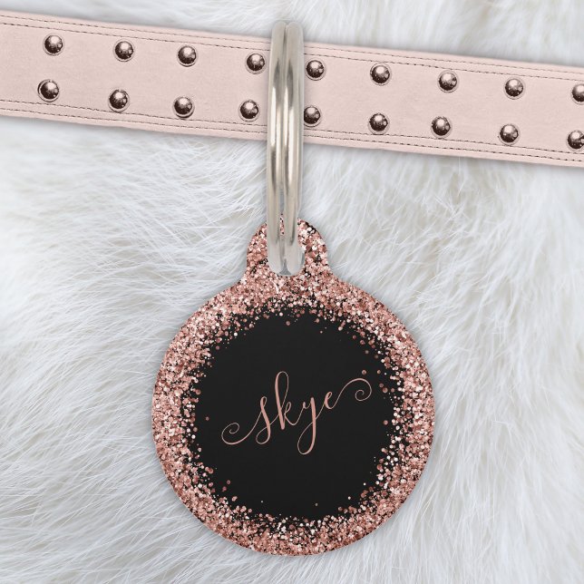 Rose Gold Blush Pink Glitzer Glam Monogram Name Haustiermarke (Von Creator hochgeladen)