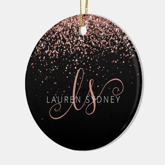 Rose Gold Blush Pink Glitzer Glam Monogram Name Keramik Ornament (Links)