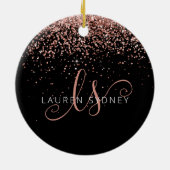 Rose Gold Blush Pink Glitzer Glam Monogram Name Keramik Ornament (Hinten)