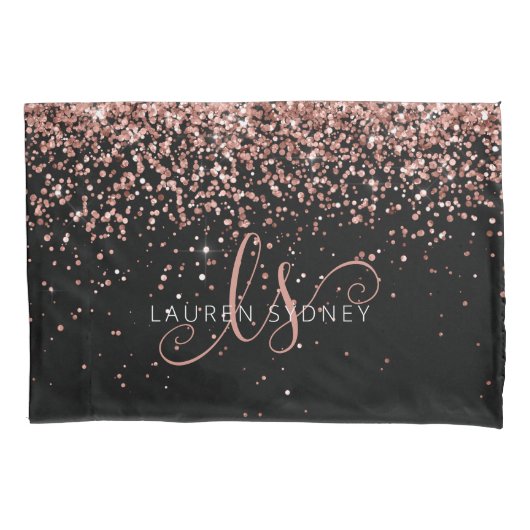 Rose Gold Blush Pink Glitzer Glam Monogram Name Kissenbezug (Vorderseite)