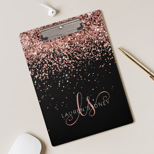 Rose Gold Blush Pink Glitzer Glam Monogram Name Klemmbrett