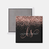 Rose Gold Blush Pink Glitzer Glam Monogram Name Magnet (Vorderseite/Rückseite)