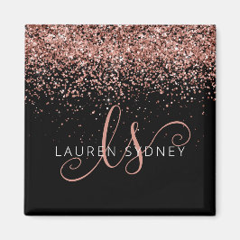 Rose Gold Blush Pink Glitzer Glam Monogram Name Magnet