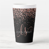Rose Gold Blush Pink Glitzer Glam Monogram Name Milchtasse (Vorderseite)