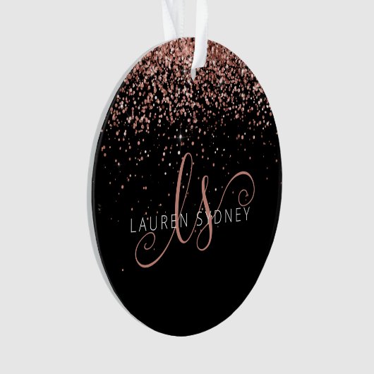 Rose Gold Blush Pink Glitzer Glam Monogram Name Ornament (Vorderseite)