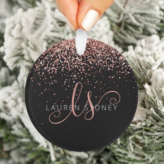 Rose Gold Blush Pink Glitzer Glam Monogram Name Ornament